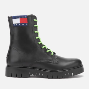 Tommy Jeans Women's Neon Detail Leather Lace Up Boots - Black
