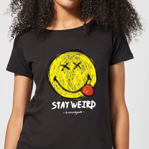 Stay Weird Upside Down Smiley Women's T-Shirt - Black