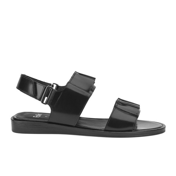 Folk Women's Lore Ruffle Detail Two Part Leather Sandals Black FREE UK Delivery Allsole