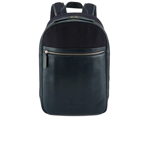 DKNY Men's Waxed Canvas and Leather Backpack with Embossed Logo Dress