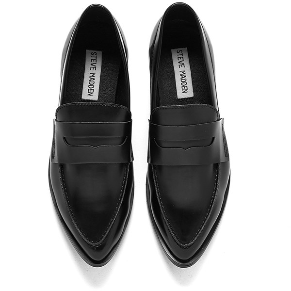 Steve Madden Women&#39;s Lindie Pointed Leather Penny Loafers - Black | FREE UK Delivery | Allsole