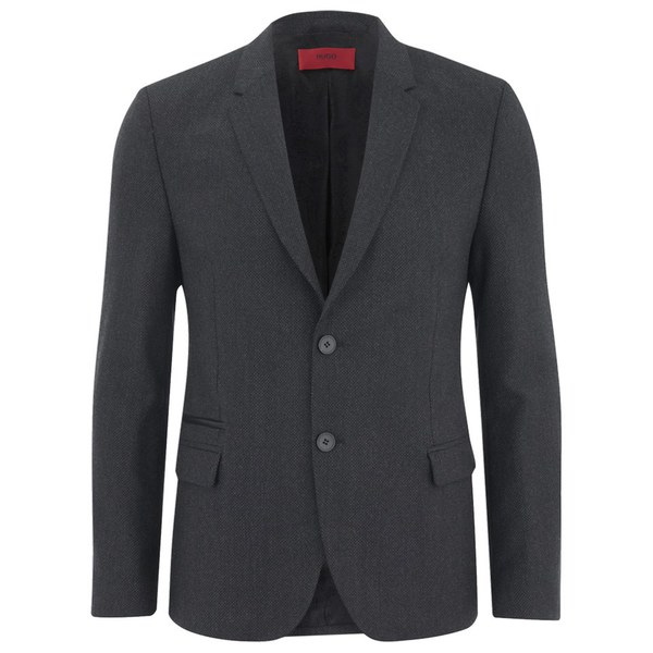HUGO Men's Abrino Leather Elbow-Patch Suit Jacket - Charcoal - Free UK ...