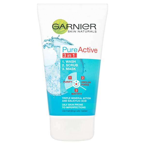 Garnier Pure Active 3-in-1 Wash, Scrub, Mask (150ml)
