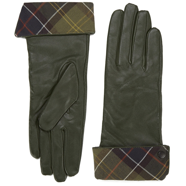 Barbour Women's Lady Jane Leather Gloves Green Free UK Delivery