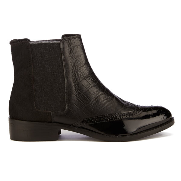Dune Women's Quentin Leather Mix Brogue Chelsea Boots - Black Womens ...