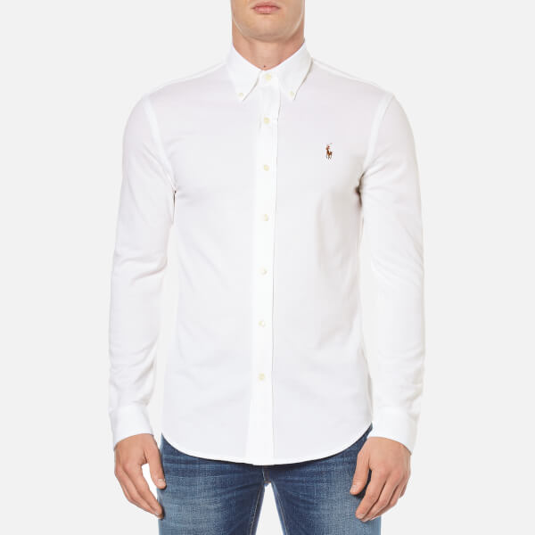 Polo Ralph Lauren Men's Long Sleeve Pique Full Button Shirt - White ...