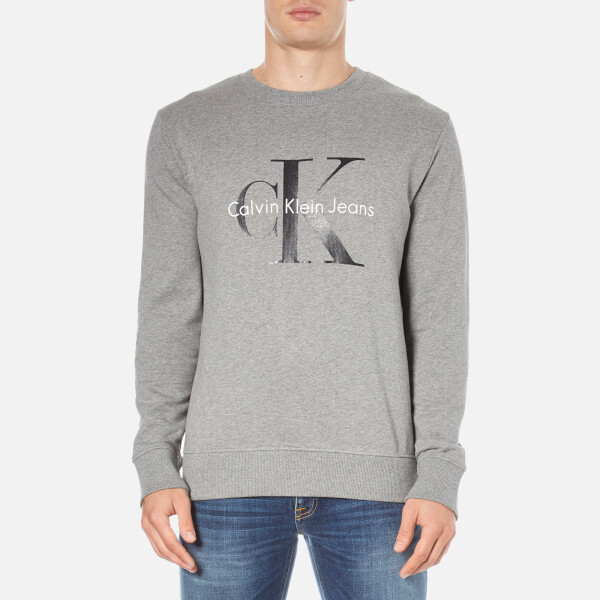 Calvin Klein Men's Crew Neck Sweatshirt - Mid Grey Heather Mens ...