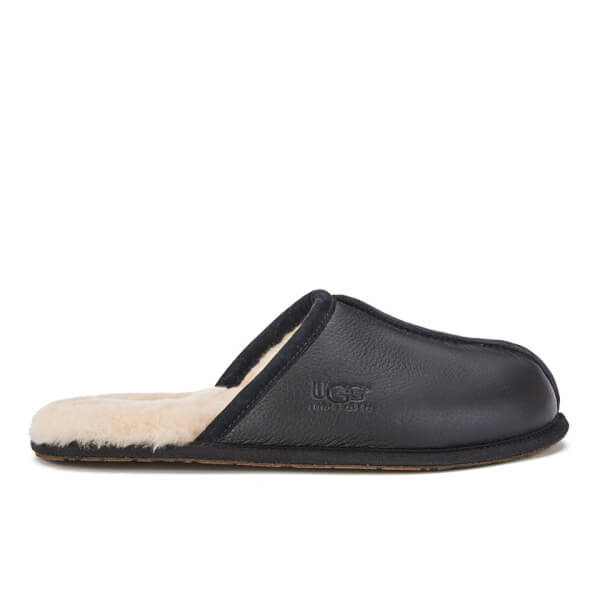 UGG Men's Scuff Leather Sheepskin Slippers - Black - FREE UK Delivery