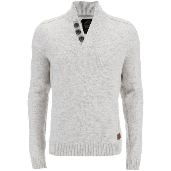 Threadbare Men's Tanner Button Neck Jumper Winter White Mens Clothing