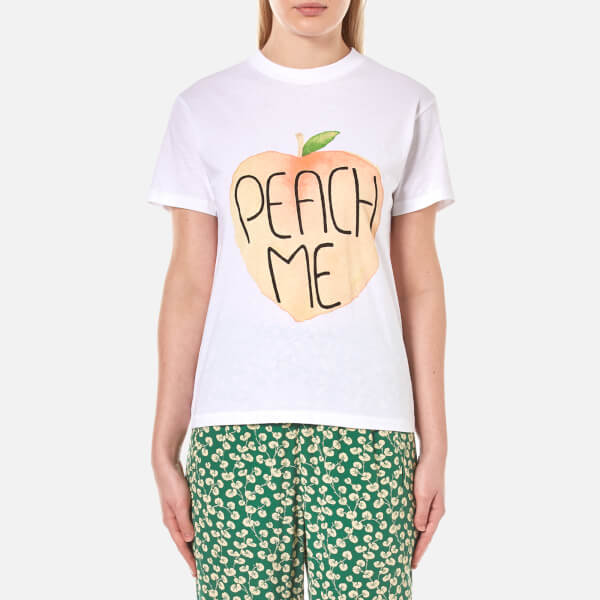 Ganni Women's Harvards Peach T-Shirt - Bright White - Free UK Delivery ...