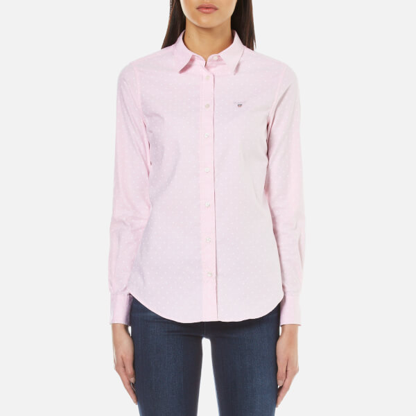 Gant Womens Stretch Oxford Printed Dot Shirt Light Pink Womens Clothing