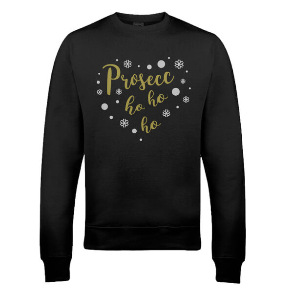 Prosecc Ho Ho Ho Xmas Sweatshirt - Metallic Print - XXL - Black