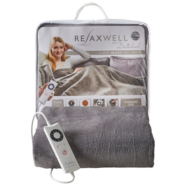 Dreamland Relaxwell 16334 Intelliheat Single Heated Throw Grey IWOOT