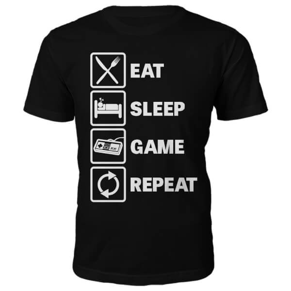 The Slogan Collection Eat Sleep Game Repeat Slogan T-Shirt - Black - XXL - Black