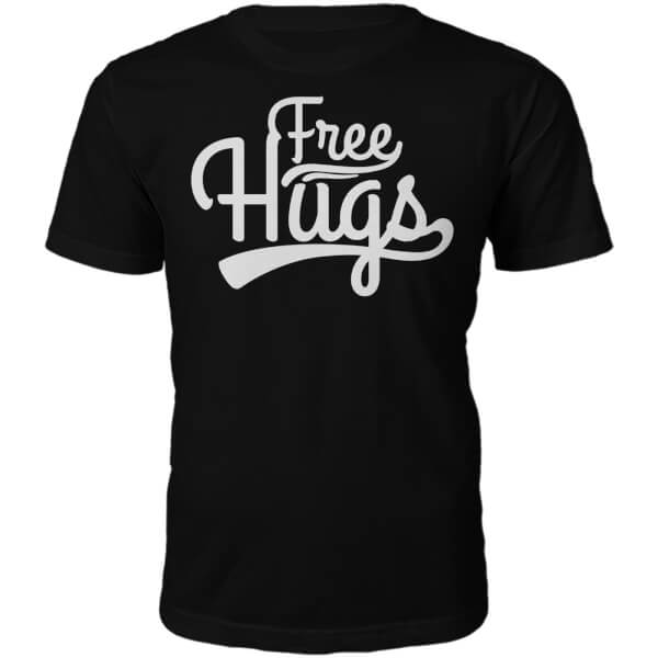 The Slogan Collection Free Hugs Slogan T-Shirt - Black - XL - Black | adult