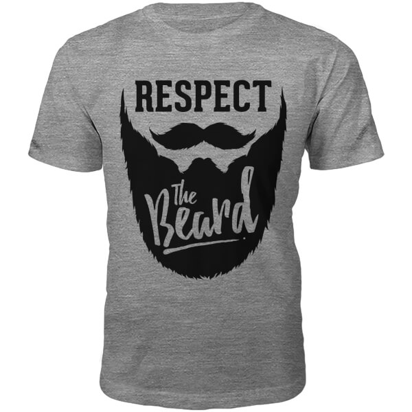 T-Junkie Respect The Beard Slogan T-Shirt - Grey - L - Grey