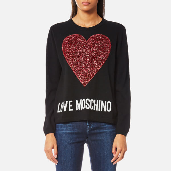 Love Moschino Women's Large Textured Heart Jumper Black Womens Clothing