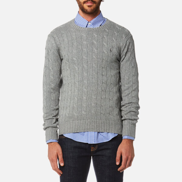 Polo Ralph Lauren Men's Cotton Cable Knitted Jumper - Fawn Grey Heather ...