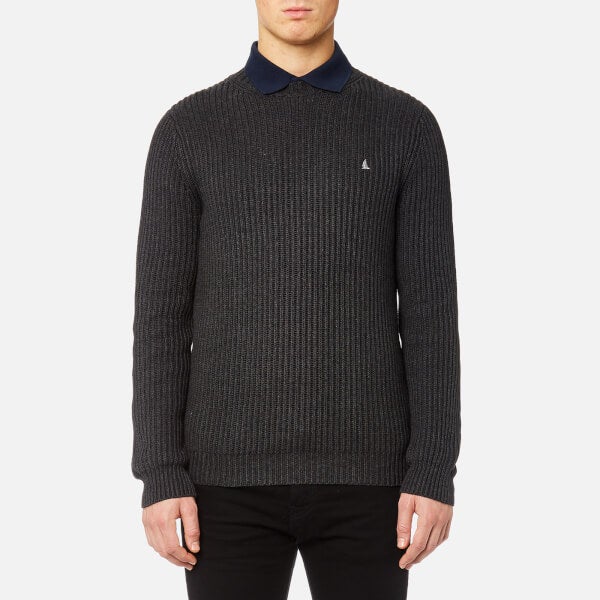 MUSTO Men's Mallory Heavy Rib Crew Neck Knitted Jumper - Charcoal Mens Clothing | TheHut.com