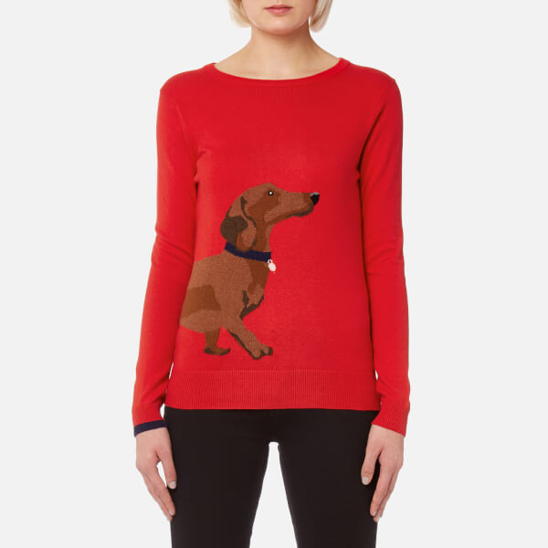 Joules Women's Miranda Intarsia Jumper Soft Red Dachshund Womens