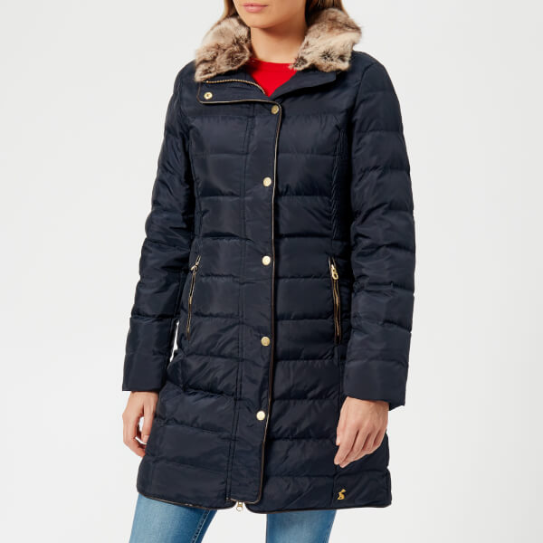 Joules Women's Caldecott Feather and Down Coat with Faux Fur Trim Hood
