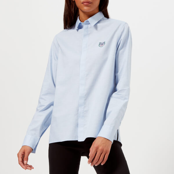 KENZO Women's Cotton Oxford Logo Shirt - Light Blue - Free UK Delivery ...