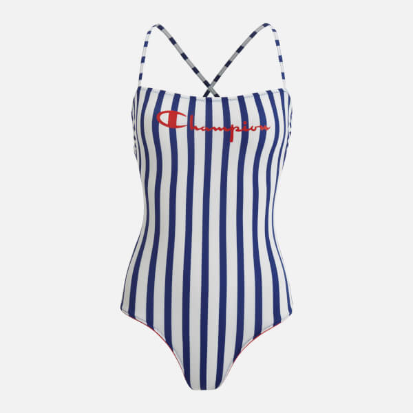 Champion Women's Cross Back Swimsuit - Wht/All Over - Free UK Delivery ...