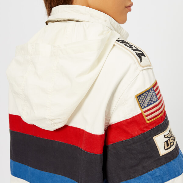 Polo Ralph Lauren Women's Racing Bomber Jacket White/Blue/Red/Black