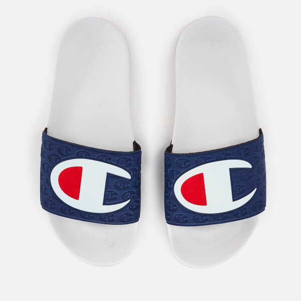 Champion Men's Logo Pool Slide Sandals - White/Navy - Free UK Delivery ...