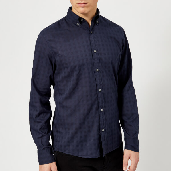 Michael Kors Men's Slim Fit Gingham Long Sleeve Shirt Midnight Mens