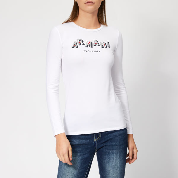 Armani Exchange Women's Long Sleeve Logo T-Shirt - White Womens ...