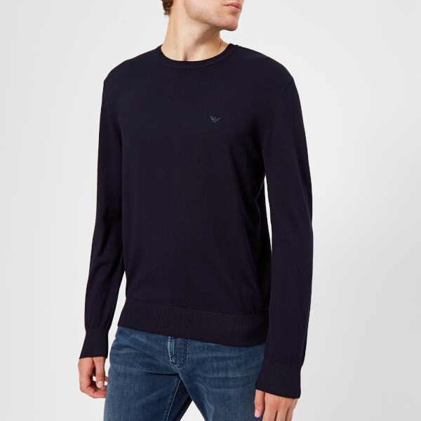Emporio Armani Men's Crew Neck Knitted Jumper - Blue - Free UK Delivery ...