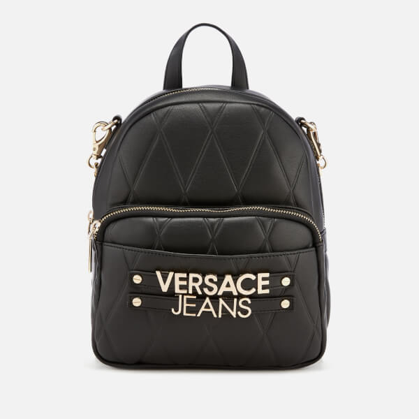 Versace Jeans Women's Quilted Logo Backpack with Chain Detail Black