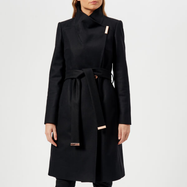 Ted Baker Women's Sandra Long Wool Wrap Coat Black Womens Clothing