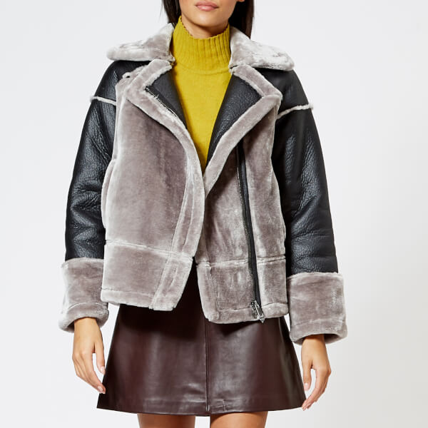 Whistles Women's Faux Fur Biker Jacket Black/Grey Womens Clothing