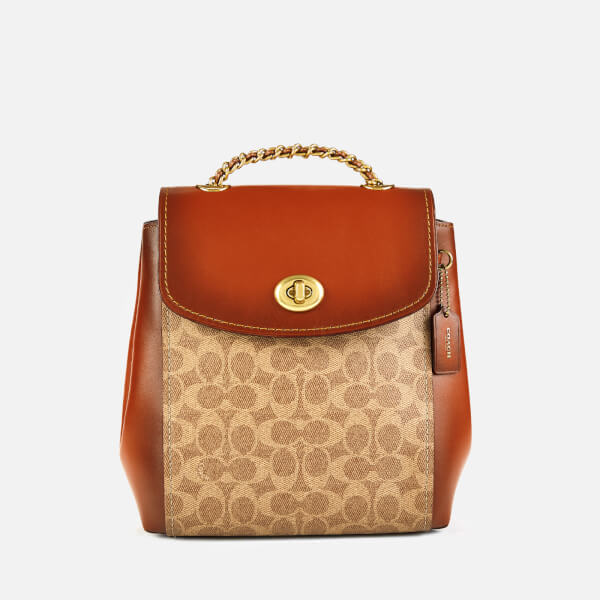 Coach Women's Coated Canvas Signature Parker Backpack Tan Rust