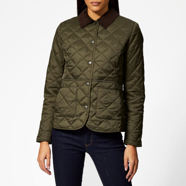 Barbour Women's Deveron Quilted Coat - Olive/Pale Pink Womens Clothing ...