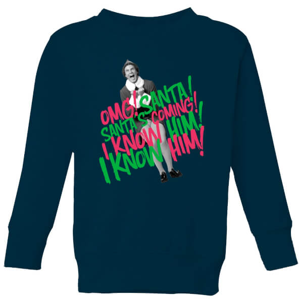 Elf Santa! I Know Him! Kids' Christmas Sweatshirt - Navy - 9-10 Years - Navy