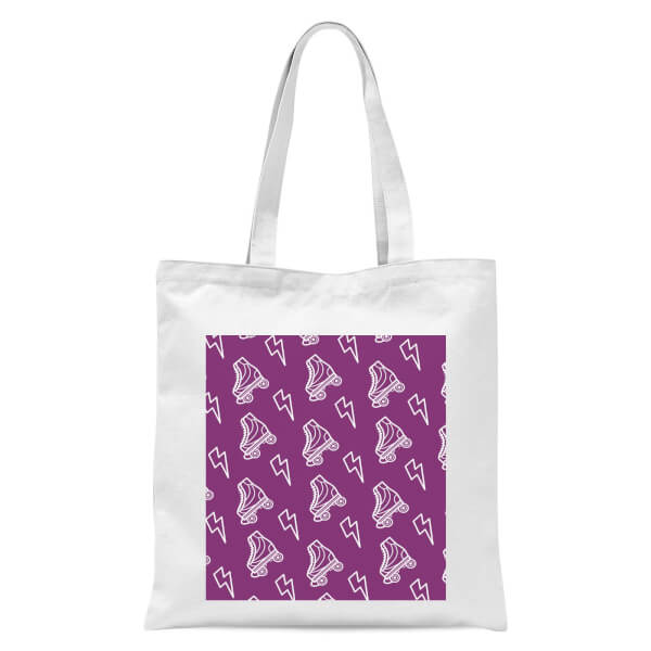 Roller Skate Pattern Purple Tote Bag - White