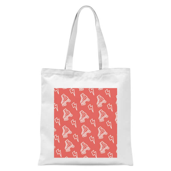 Roller Skate Pattern Red Tote Bag - White