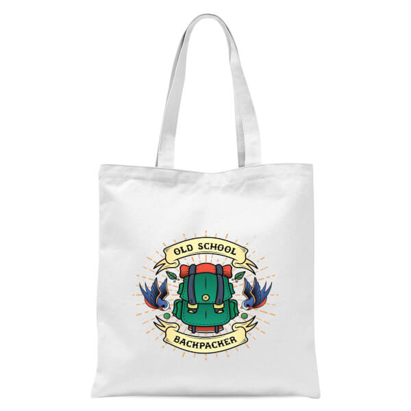 Vintage Old School Backpacker Tote Bag - White