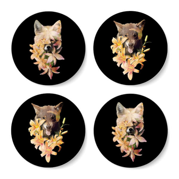Fox And Wolf Flowers Coasters Coaster Set
