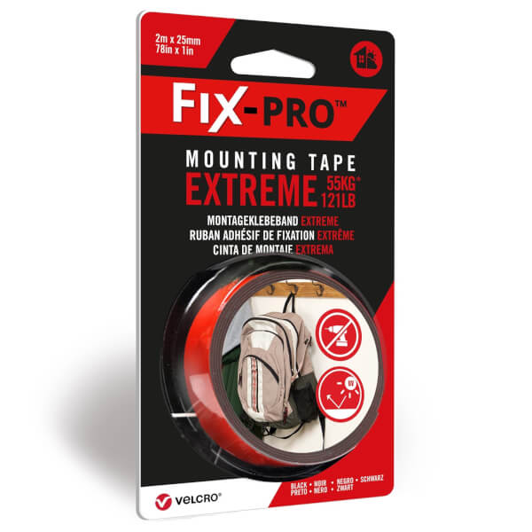 VELCRO Mounting Tape 2m x 25mm Black Extreme Homebase