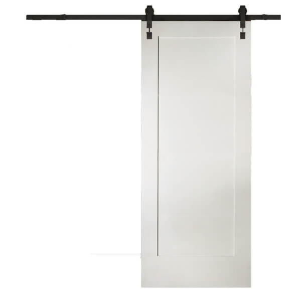 Shaker 1 Panel White Primed Sliding Barn Door with Industrial Track