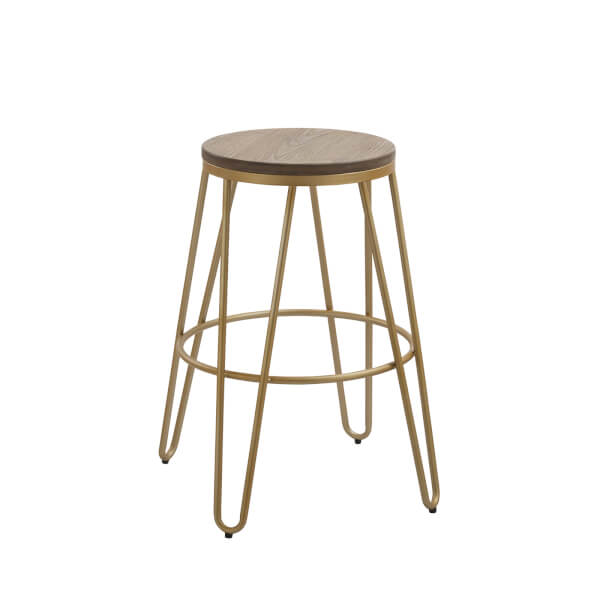 Ikon Wood Seat with Gold Legs Bar Stool Homebase