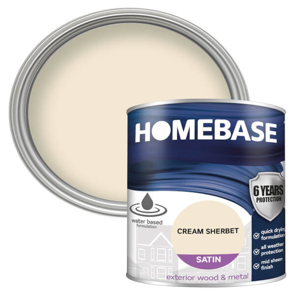 Homebase Exterior Satin Paint Cream Sherbet 750ml Homebase