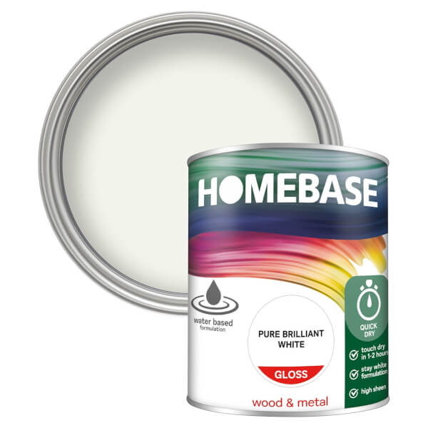 Homebase Interior Quick Dry Gloss Paint Brilliant White 750ml Homebase