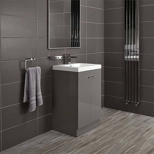 Bathstore Alpine Duo 500mm Basin and Floorstanding Vanity Unit Gloss Grey Homebase