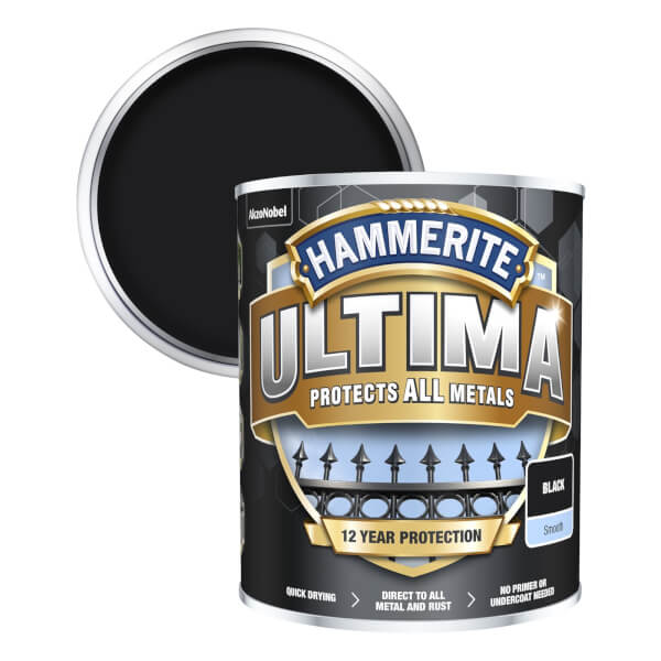 Hammerite Ultima Smooth Metal Paint Black 750ml Homebase