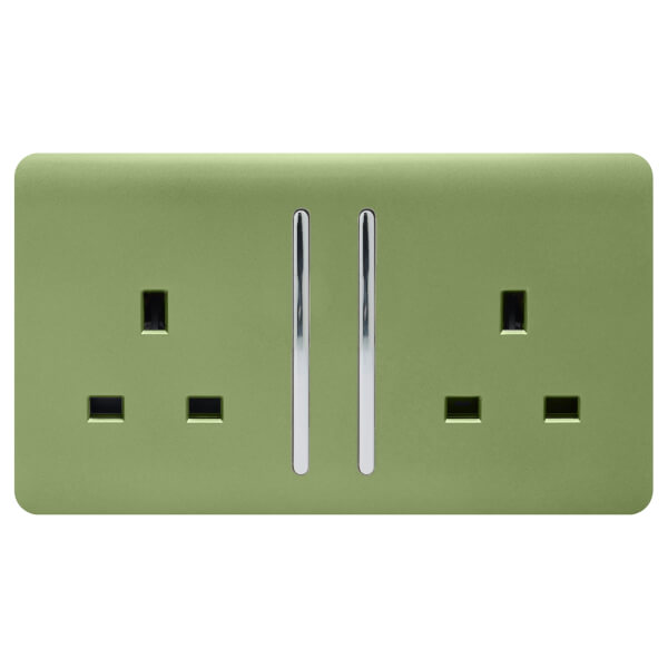 Trendi Switch 2 Gang 13Amp Long Switched Socket in Moss Green Homebase